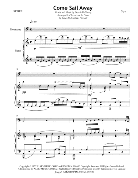 Come Sail Away (arr. James M. Guthrie, ASCAP)
