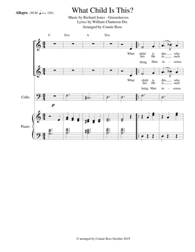What Child is This? vocal duet, violin, flute, cello, french horn or trumpet and piano (arr. Connie Boss)