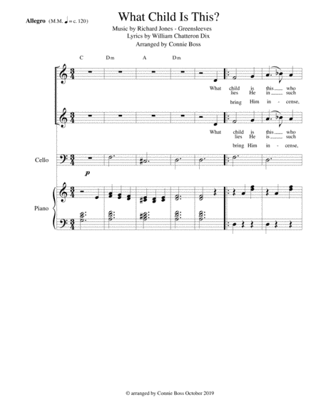 What Child is This? vocal duet, violin, flute, cello, french horn or trumpet and piano (arr. Connie Boss)