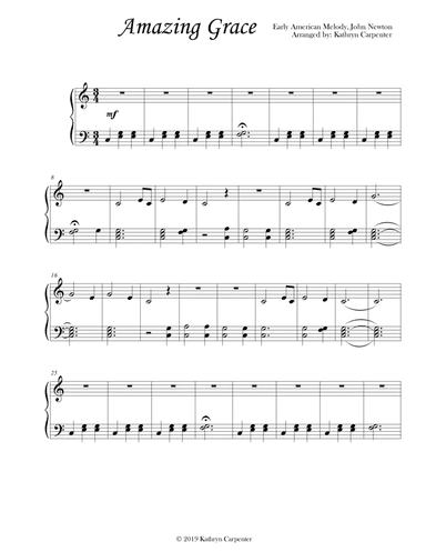Amazing Grace (Late Beginner, Level 2A) (arr. Kathryn Carpenter)