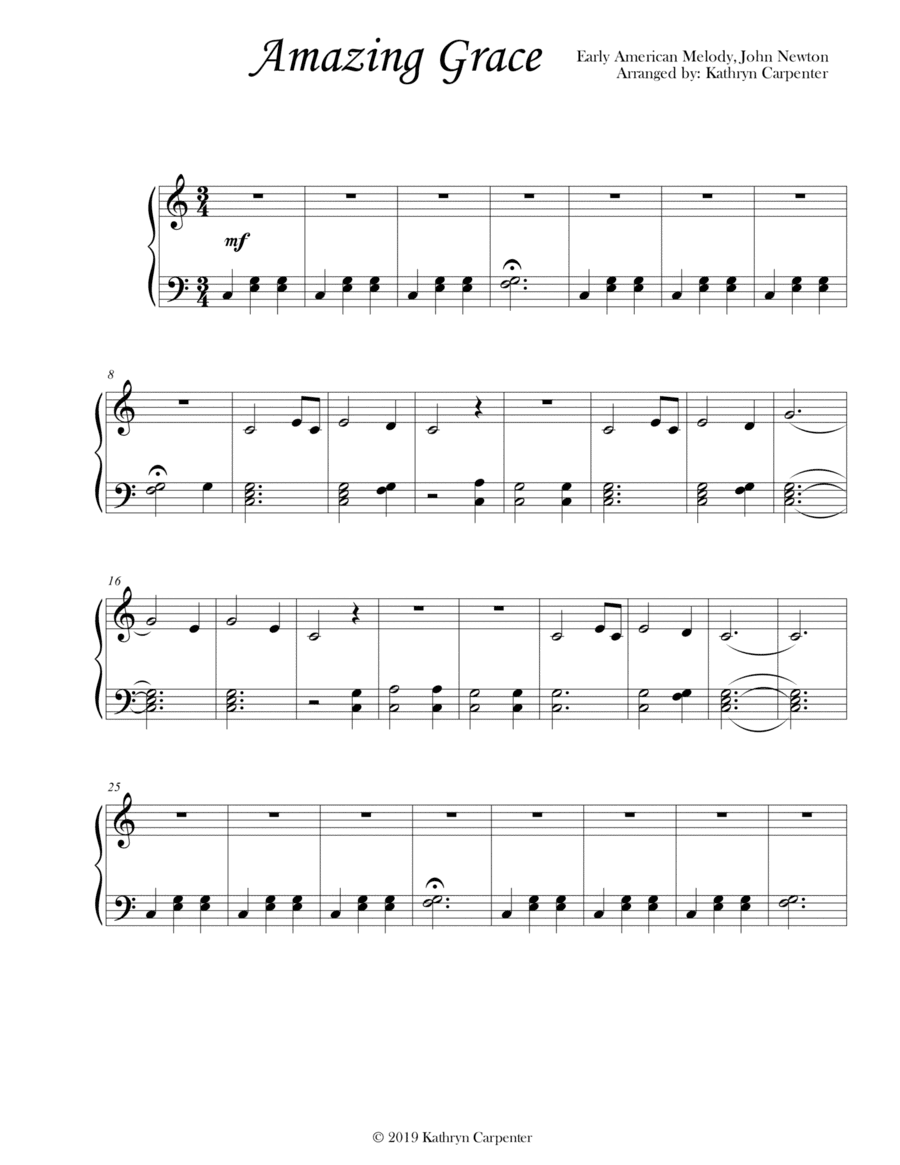 Amazing Grace (Late Beginner, Level 2A) (arr. Kathryn Carpenter)