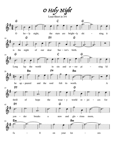 O Holy Night Lead Sheet in 3/4 (arr. Kimberly Steele)