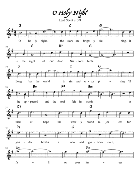 O Holy Night Lead Sheet in 3/4 (arr. Kimberly Steele)