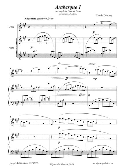 Debussy: Two Arabesques for Oboe & Piano (arr. James Guthrie, ASCAP)