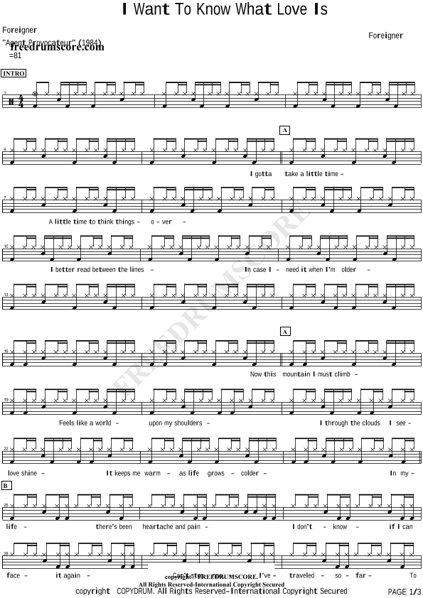 I Want To Know What Love Is (arr. COPYDRUM)