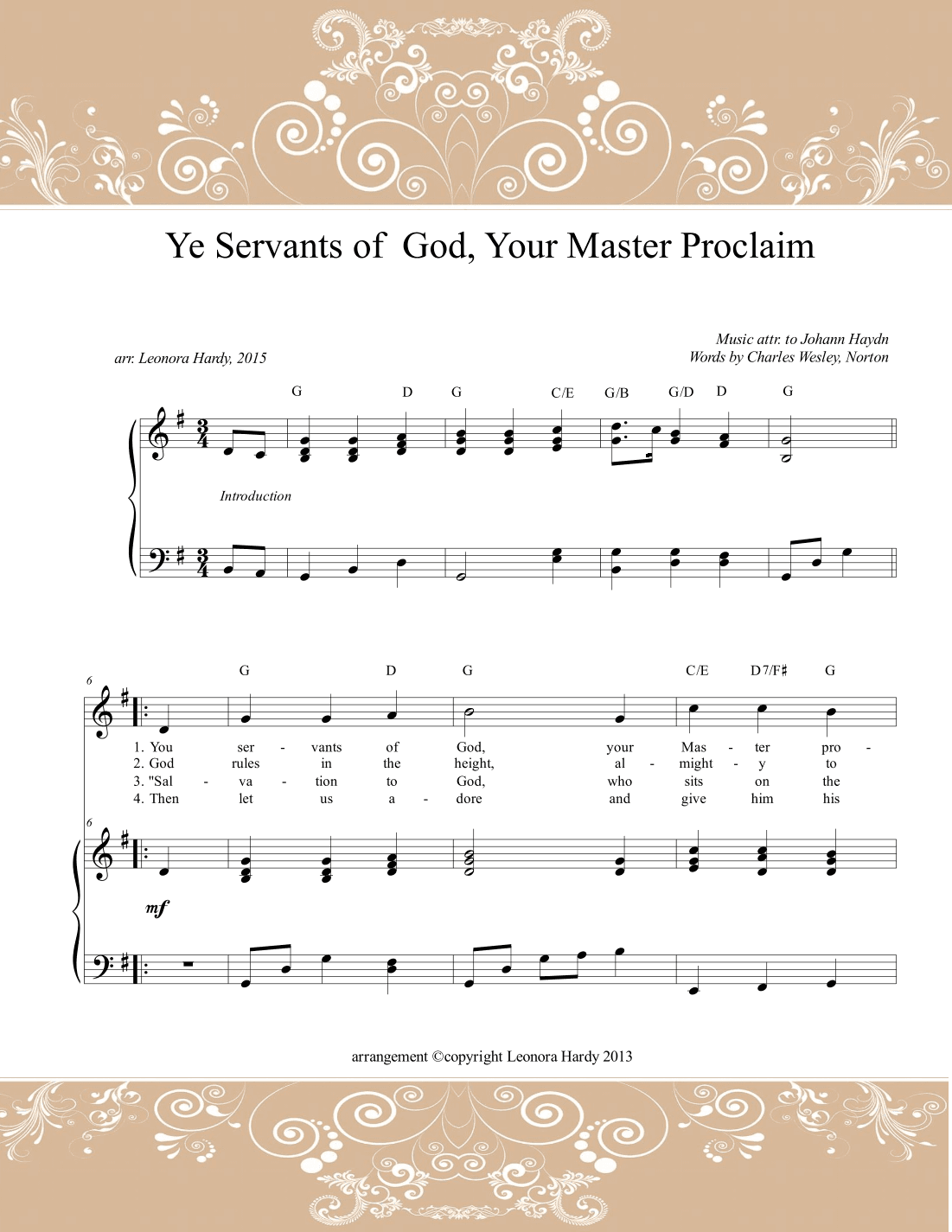 Ye Servants of God, Your Master Proclaim (arr. Leonora Hardy)