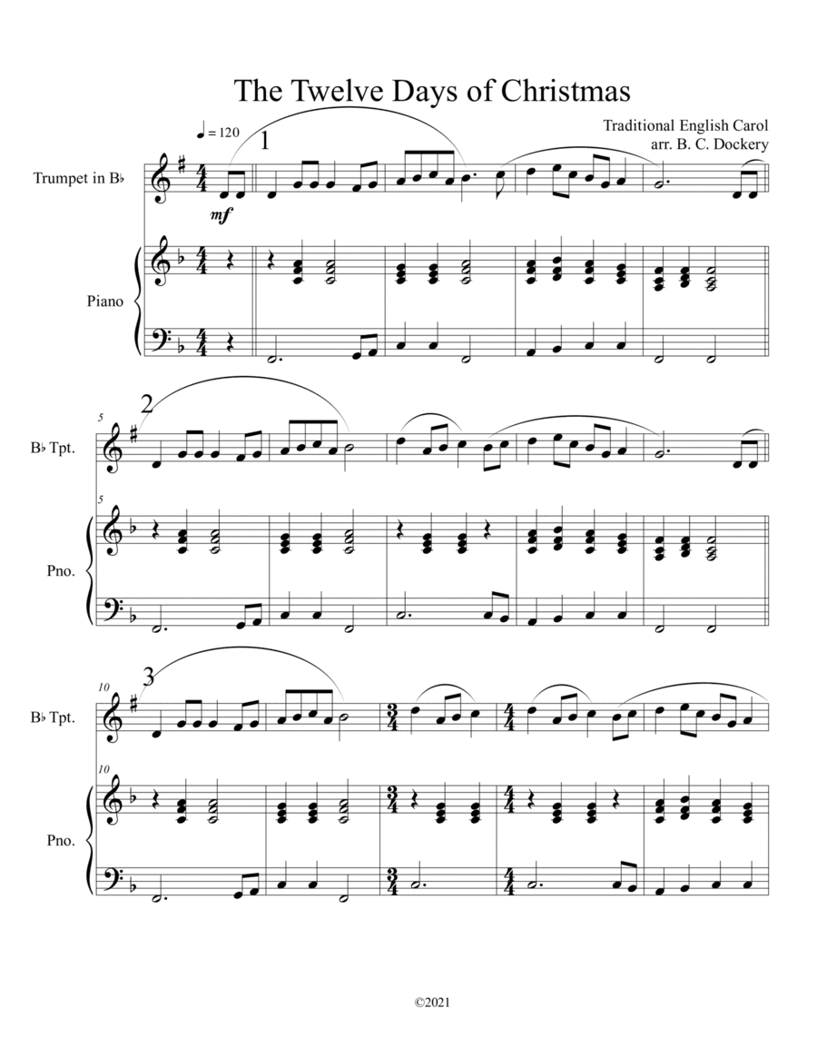 The Twelve Days of Christmas (Trumpet Solo with Piano Accompaniment) (arr. B. C. Dockery)