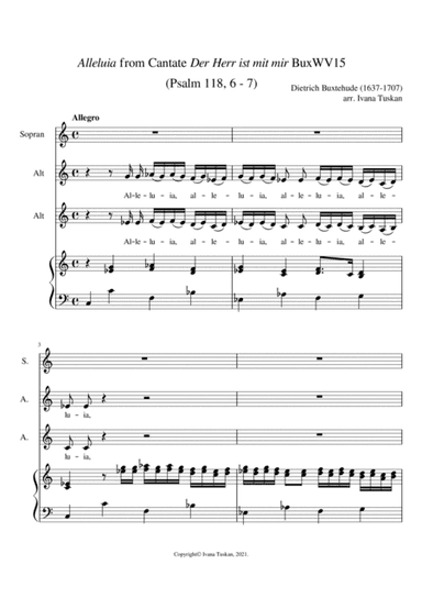 Alleluia from Der Herr ist mit mir Cantate BuxWV15 for SAA and keyboard instrument (arr. Ivana Tuskan)