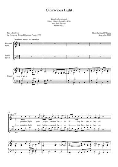 O Gracious Light, for SAB choir and keyboard