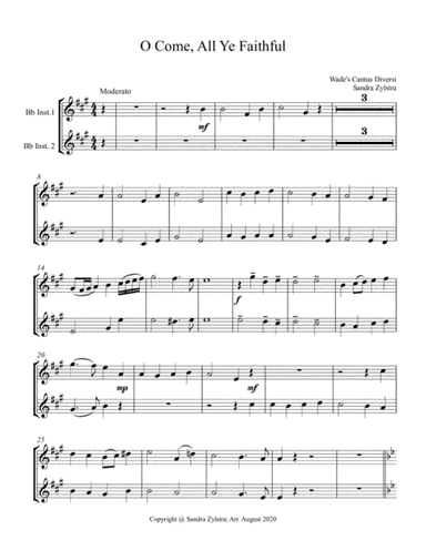 O Come, All Ye Faithful (treble Bb instrument duet, parts only) (arr. Sandra Zylstra)