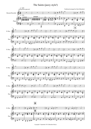 The Saints (Jazzy Style!) for Descant Recorder and Piano (arr. David Burndrett)