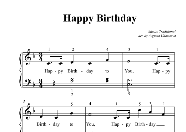 Happy Birthday Easy 2 Hands (arr. Avgusta Udartseva)