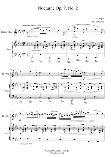 Chopin - Nocturne Op. 9, No. 2 (for Flute/Oboe & Piano) (arr. Toni Nita)