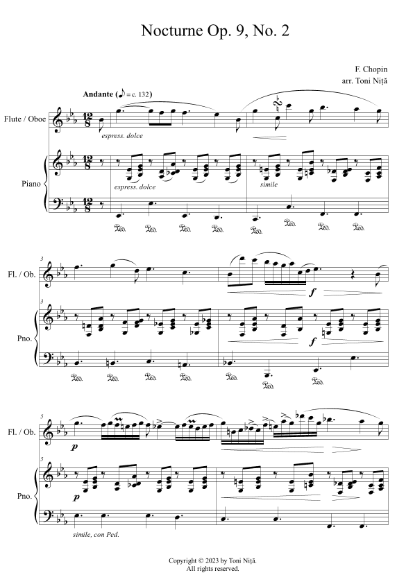 Chopin - Nocturne Op. 9, No. 2 (for Flute/Oboe & Piano) (arr. Toni Nita)