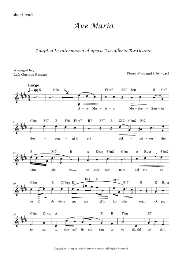 Mascagni - Ave Maria (E Major) (arr. Luís Gustavo Rossato)