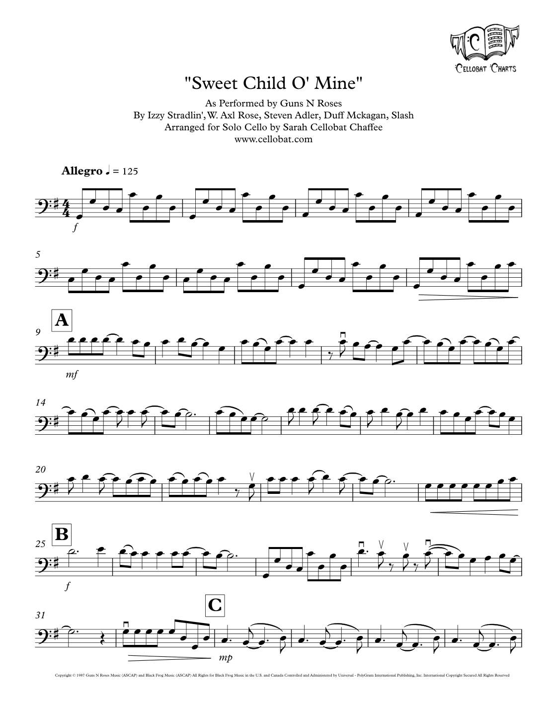 Sweet Child O' Mine (arr. Sarah Cellobat Chaffee)