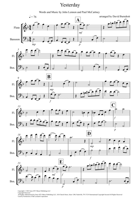 Yesterday (arr. David Burndrett)