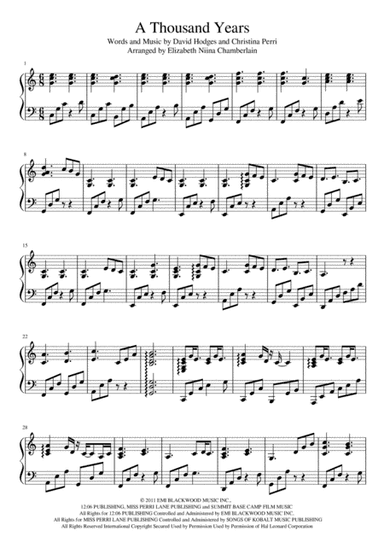A Thousand Years (arr. Elizabeth Niina Chamberlain)