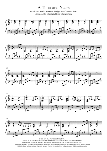 A Thousand Years (arr. Elizabeth Niina Chamberlain)