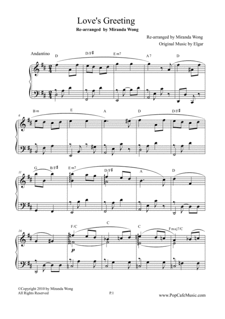Love's Greeting (Salut d'Amour) - Romantic Piano Solo in D Key (arr. Miranda Wong)