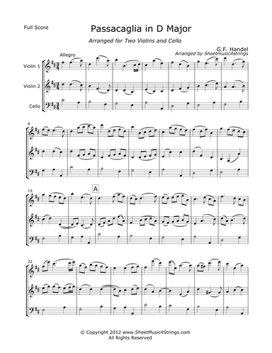 Handel, G. - Passaglia for Two Violins and Cello (arr. Linda M. Scott)
