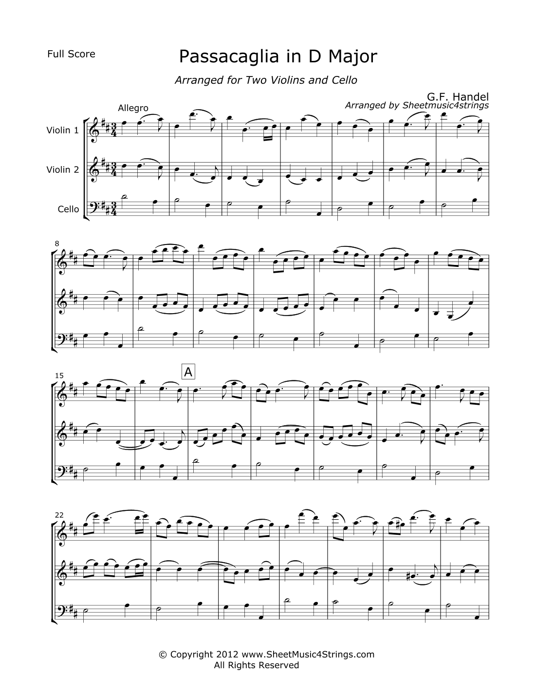 Handel, G. - Passaglia for Two Violins and Cello (arr. Linda M. Scott)