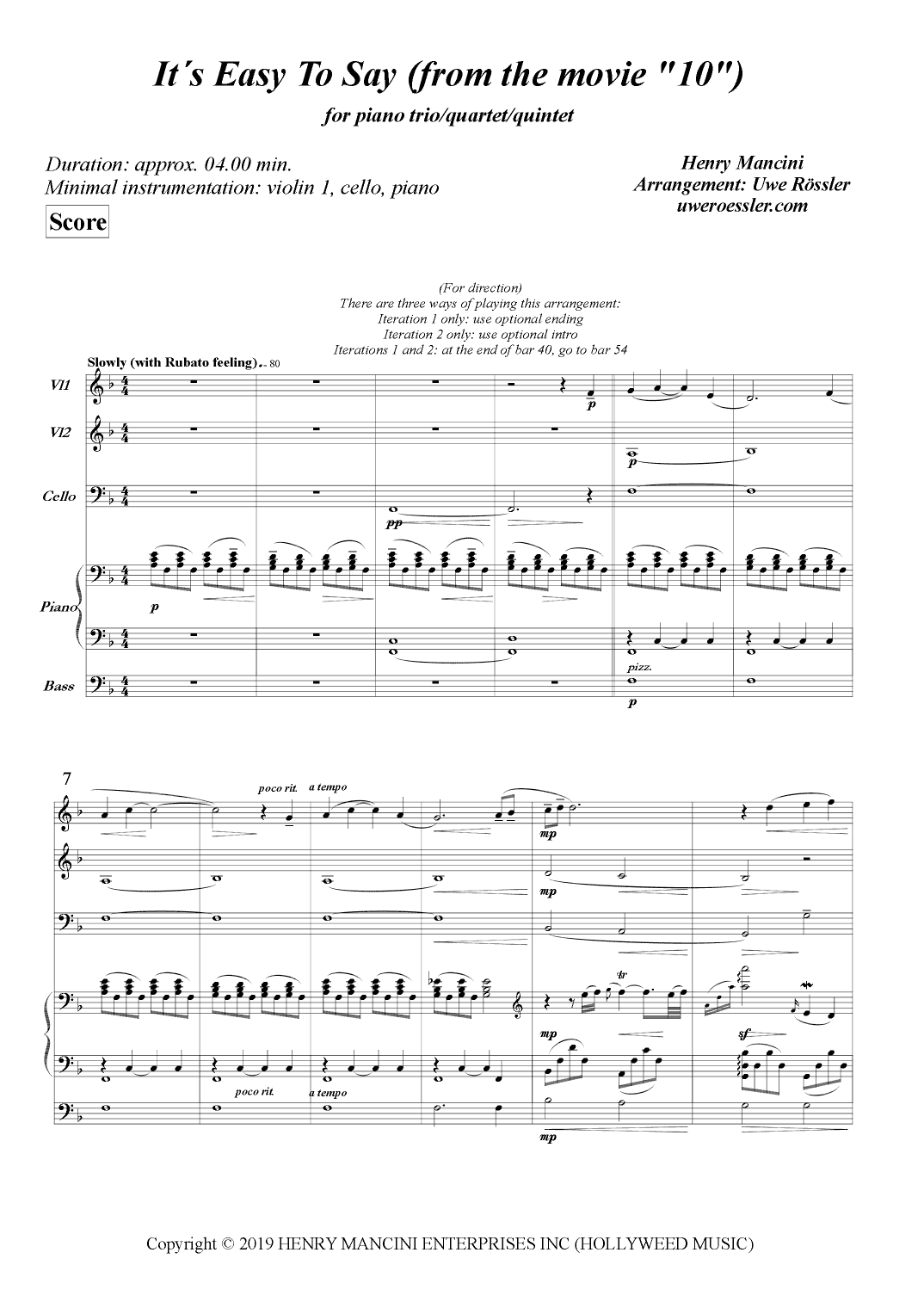 Ten (incidental Music) (arr. Uwe Roessler Rössler Rassler)