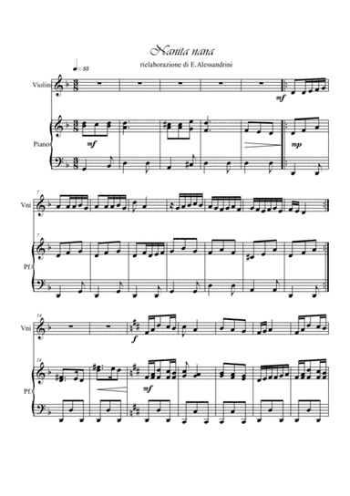 Nanita Nana. Violin and piano (arr. Ester Alessandrini)