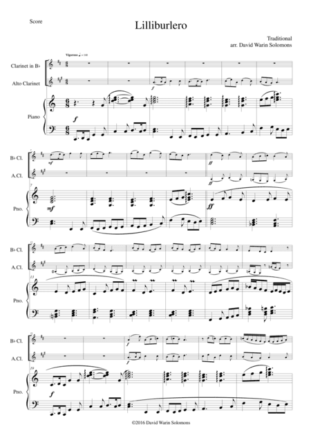 Lilliburlero for clarinet, alto clarinet and piano (arr. David Warin Solomons)