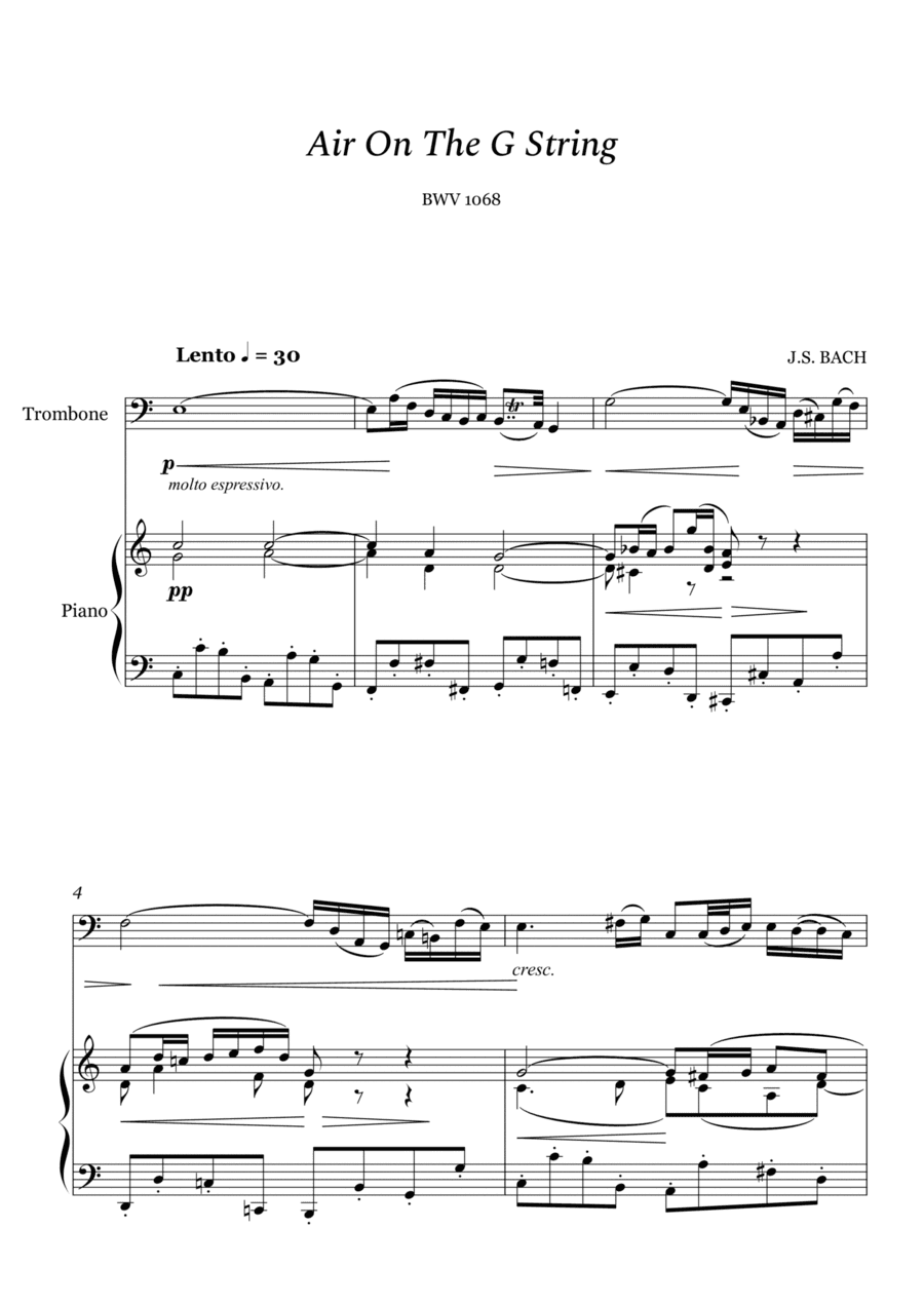 Bach - Air on The G String for Trombone and Piano (arr. Cássio Silva Chaves)