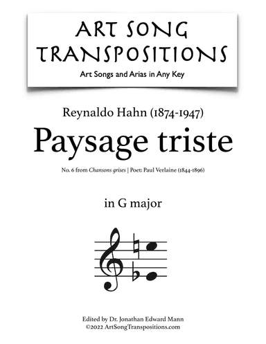 HAHN: Paysage triste (transposed to G major) (arr. ArtSongTranspositions.com)
