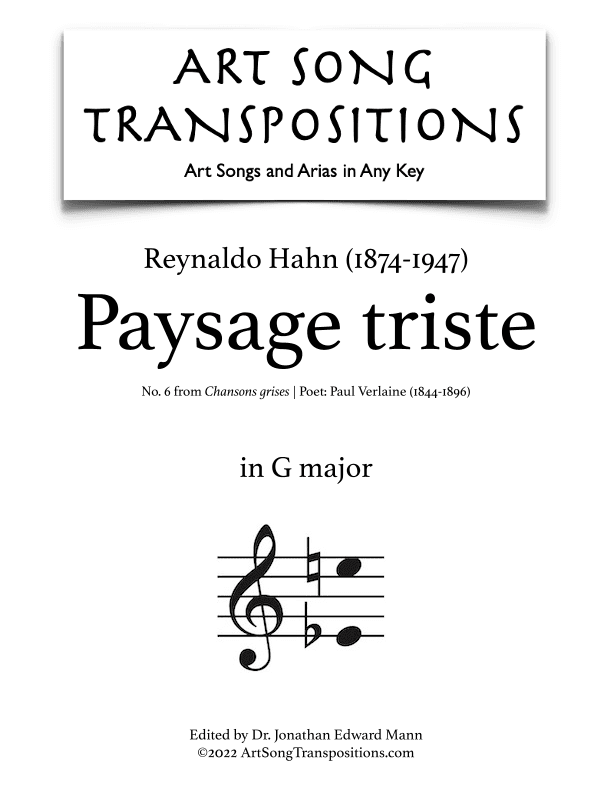 HAHN: Paysage triste (transposed to G major) (arr. ArtSongTranspositions.com)