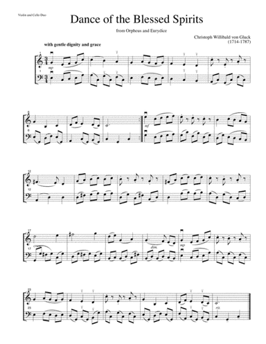 Dance of the Blessed Spirits from Orpheus and Eurydice-for violin and cello duet (arr. Katrina Wreede)