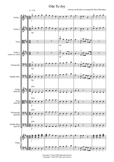 Ode to Joy for Beginner and Advanced String Orchestra (arr. David Burndrett)