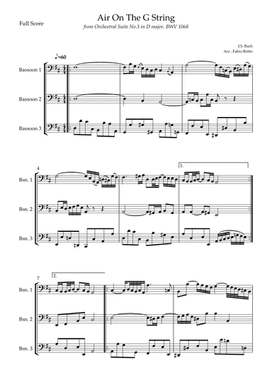 Air On The G String (J.S. Bach) for Bassoon Trio (arr. Fabio Britto)