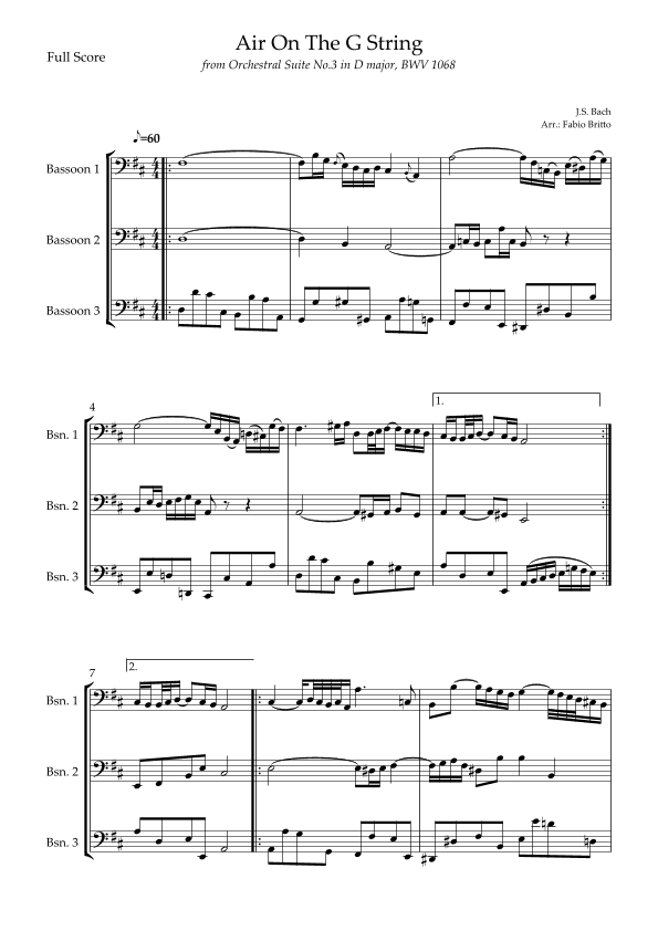 Air On The G String (J.S. Bach) for Bassoon Trio (arr. Fabio Britto)