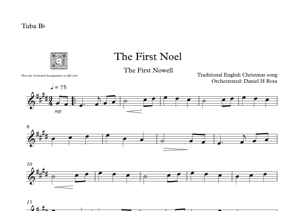 The First Noel - The First Nowell - Easy Christmas Carol - Bb Tuba (arr. Daniel H Rosa)