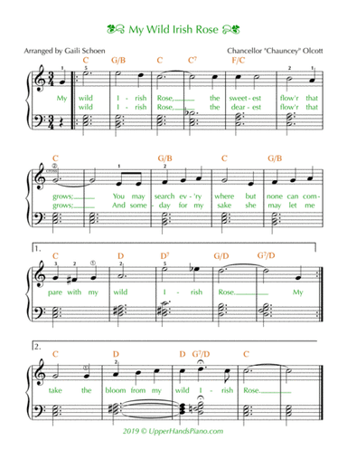 My Wild Irish Rose (Easy/Intermediate) (arr. Gaili Schoen for UpperHandsPiano.com)