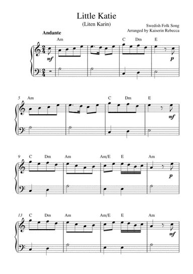 Little Katie  (Liten Karin) (easy piano version) (arr. Kaiserin Rebecca)