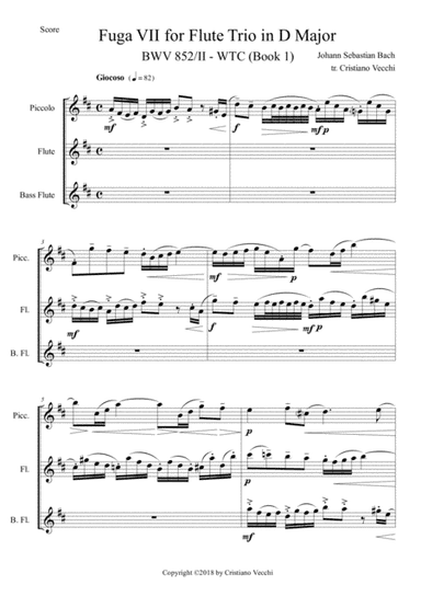 Fuga VII for Flute Trio in D Major (arr. Cristiano Vecchi)