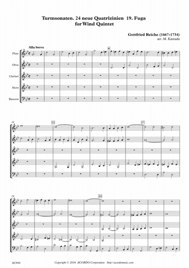 Turmsonaten. 24 neue Quatrizinien 19. Fuga for Wind Quintet (arr. Mikio Kamada)