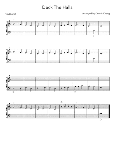Deck The Halls - Easy Beginner Piano Arrangement (arr. Dennis Cheng)