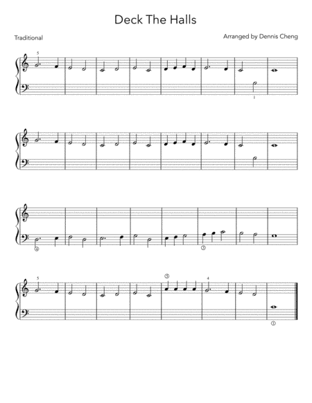 Deck The Halls - Easy Beginner Piano Arrangement (arr. Dennis Cheng)