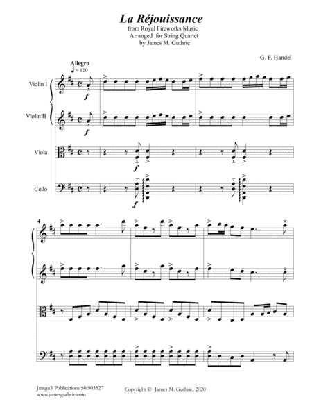 Handel: La Réjouissance from Royal Fireworks Music for String Quartet (arr. James M. Guthrie)