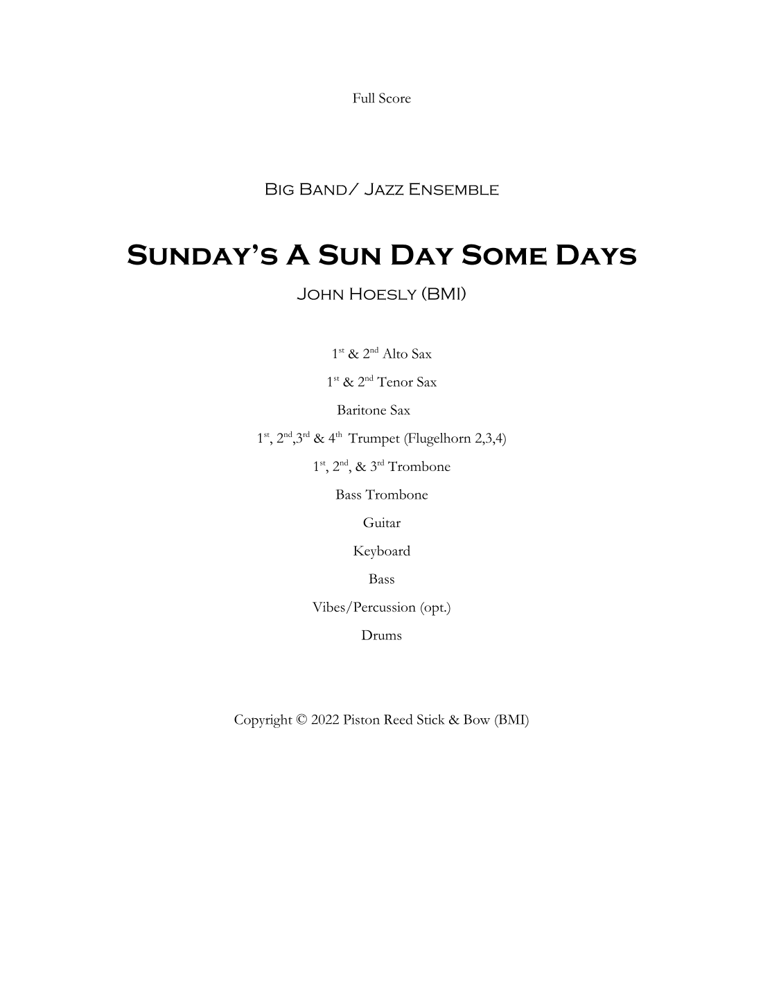 Sunday's A Sun Day Some Days- big band / Jazz Ensemble