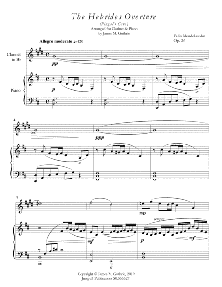 Mendelssohn: the Hebrides Overture for Clarinet & Piano (arr. James M. Guthrie)