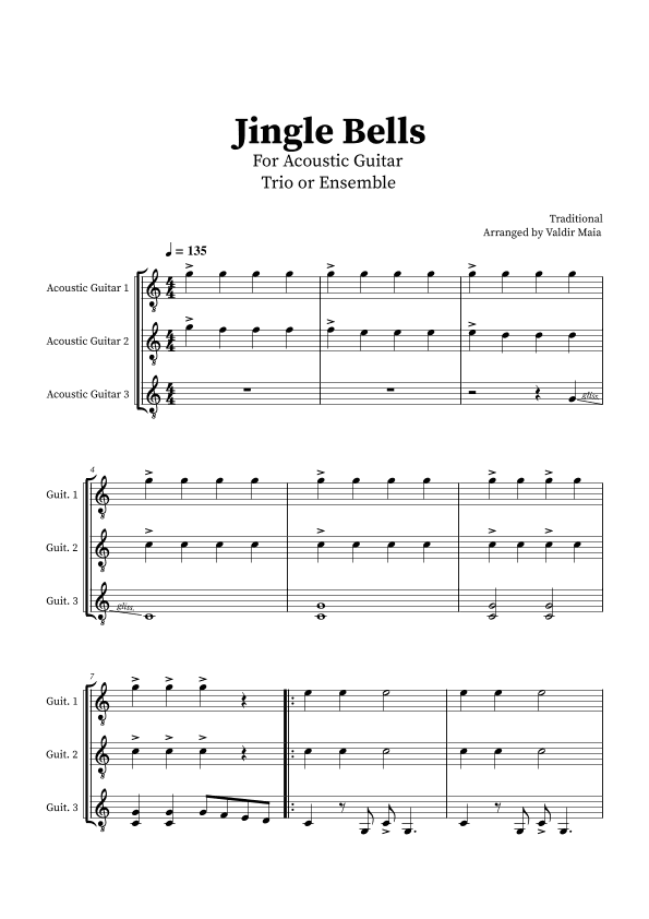 Jingle Bells - Acoustic Guitar Trio (arr. Valdir Maia)
