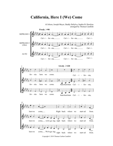 California, Here I (We) Come SA/SSA (arr. Thomas Candlish)