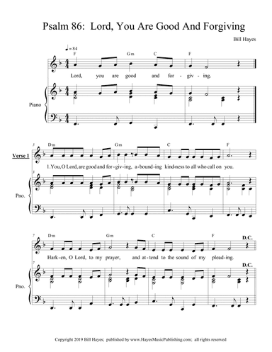 Psalm 86:  Lord, You Are Good And Forgiving - piano/vocal
