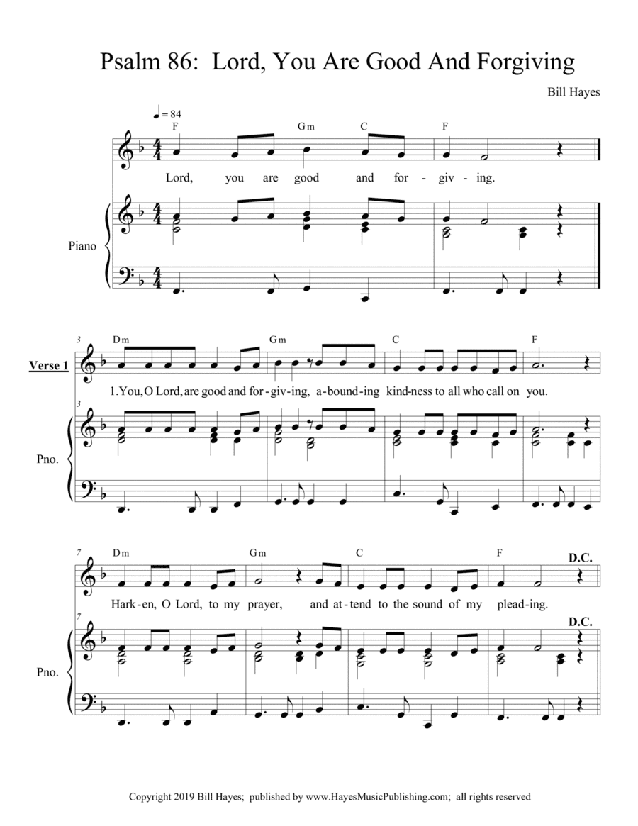 Psalm 86:  Lord, You Are Good And Forgiving - piano/vocal